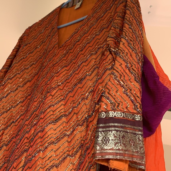 FESTIVE ORANGE A LINE KURTA:knee length with heavy all over zardozi work. - Picture 5 of 13